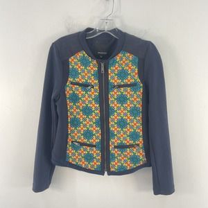 Bonnie Alex Blue Jacquard Print Full Zip Bomber Jacket - Women's Size S